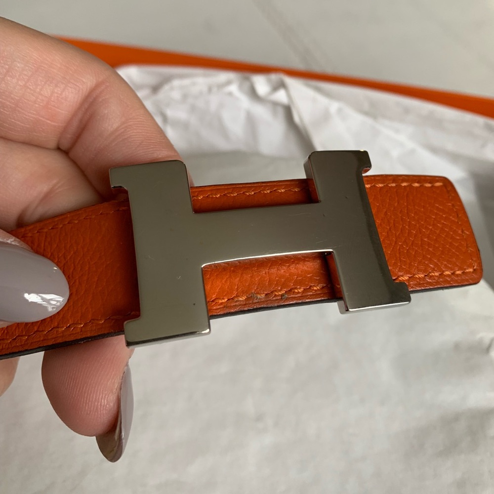 Authentic Hermès Constance belt orange and white